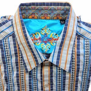 Robert Graham NWOT XL Navy & Burnt Orange Stripe Button Down Shirt Contrast Cuff